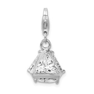 925 Sterling Silver Polished 3-D CZ Bracelet Charm with Fancy Lobster Clasp